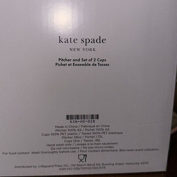 KATE SPADE NEW YORK NESTING PITCHER SET W/WATER PITCHER AND 2 REUSABLE CUPS NWT - Picture 4 of 5